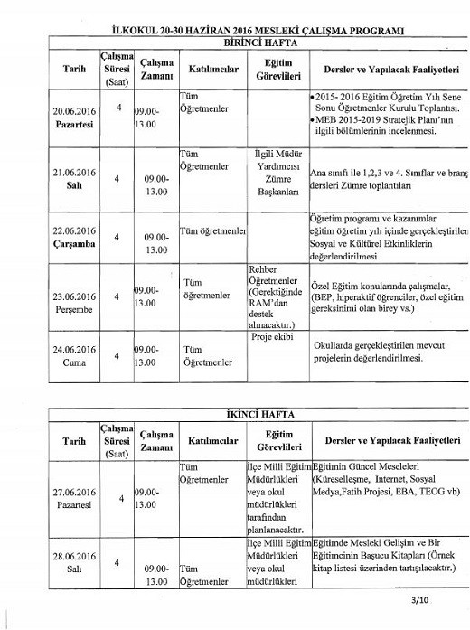 2016 Haziran Donemi Mesleki Calismalar Nerede Yapilacak Resmi Yazi