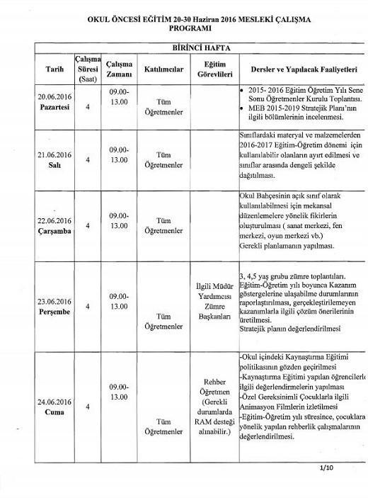 2016 Haziran Donemi Mesleki Calismalar Nerede Yapilacak Resmi Yazi