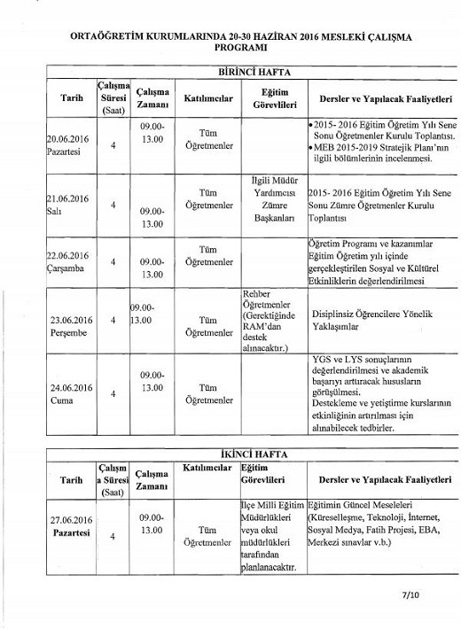 2016 Haziran Donemi Mesleki Calismalar Nerede Yapilacak Resmi Yazi